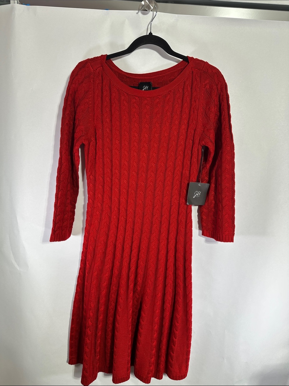 JH Collectibles Red Cable Knit Scoop-Neck Sweater Dress